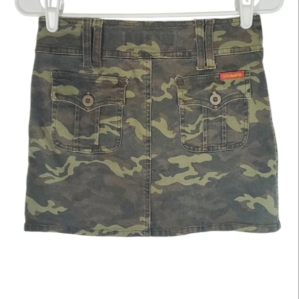 1431 * !It Jeans Camo Print Mini Skirt Green Brown Black Size 3/4 90s